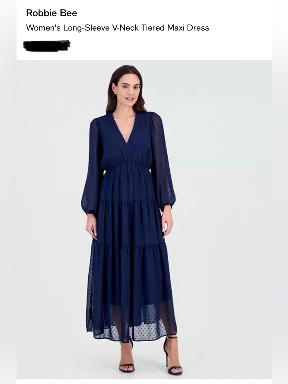 Robbie Bee Navy V-Neck Long-Sleeve Tiered Maxi Dress